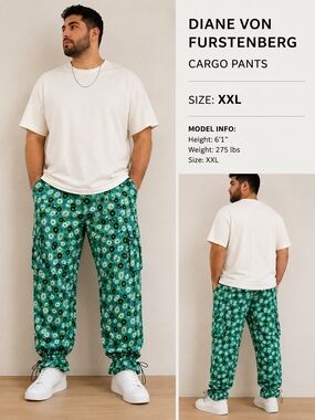 Diane Von Furstenberg Green Patterned Cargo Pants